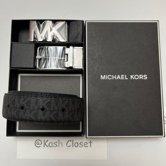 Michael Kors Mens Belt Set 4 in 1 Reversible MK Signature Gift Box Black - Picture 1 of 7